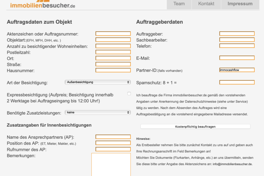 Objekterfassungsbogen Immobilienbesucher