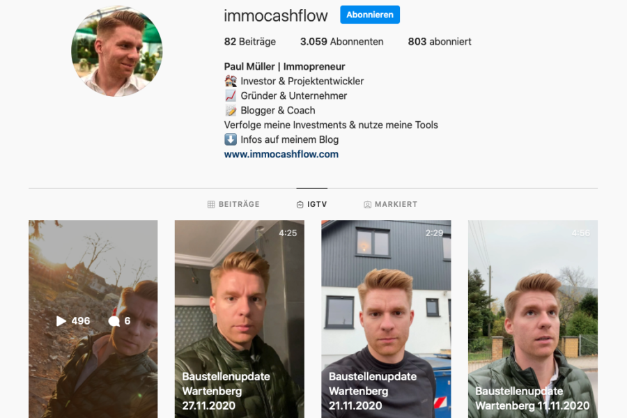 Baustellenupdates auf dem immocashflow Instagram Account
