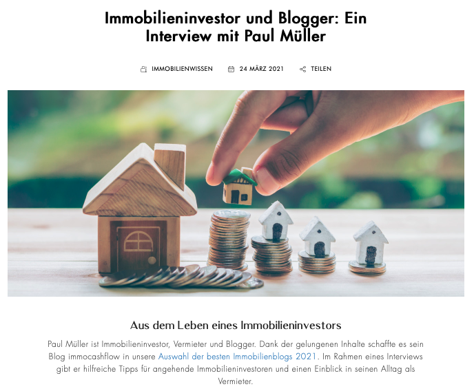 Interview immocashflow | bester Immobilienblog in 2021